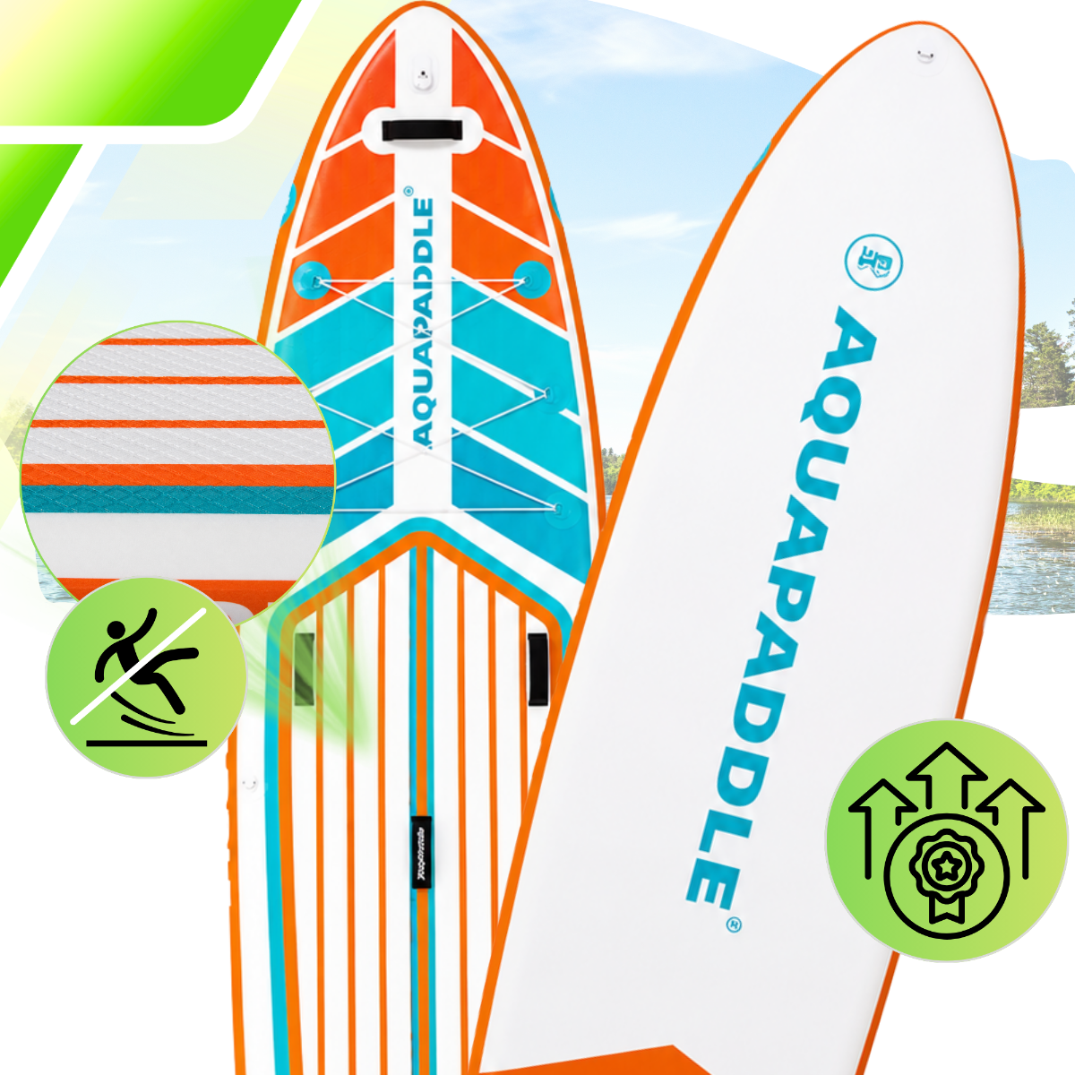 AquaPaddle Navigator Orange Green SUP dēlis, 355x82x15 cm, 200 kg