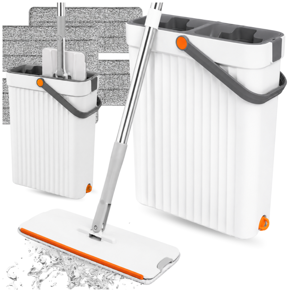 Grīdas mops ar divkameru spaini Wash + Dry, 33 cm un 4 mikrošķiedras uzgaļi