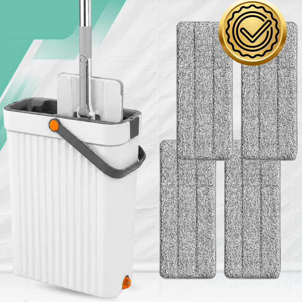 Grīdas mops ar divkameru spaini Wash + Dry, 33 cm un 4 mikrošķiedras uzgaļi