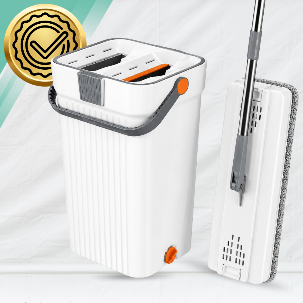 Grīdas mops ar 2 nodalījumu spaini Wash + Dry, 33 cm un 4 mikrošķiedras uzgaļi