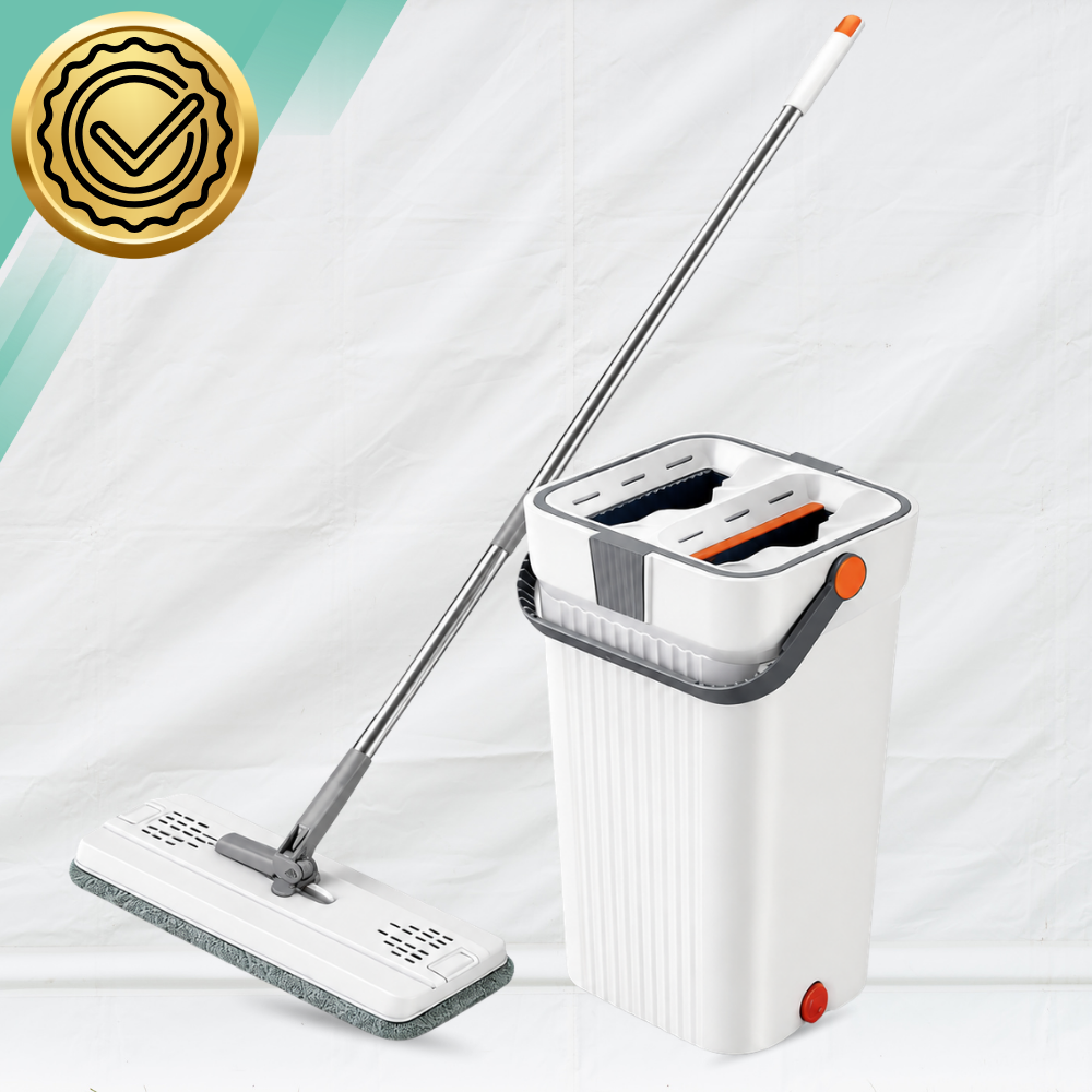 Grīdas mops ar 2 nodalījumu spaini Wash + Dry, 33 cm un 4 mikrošķiedras uzgaļi