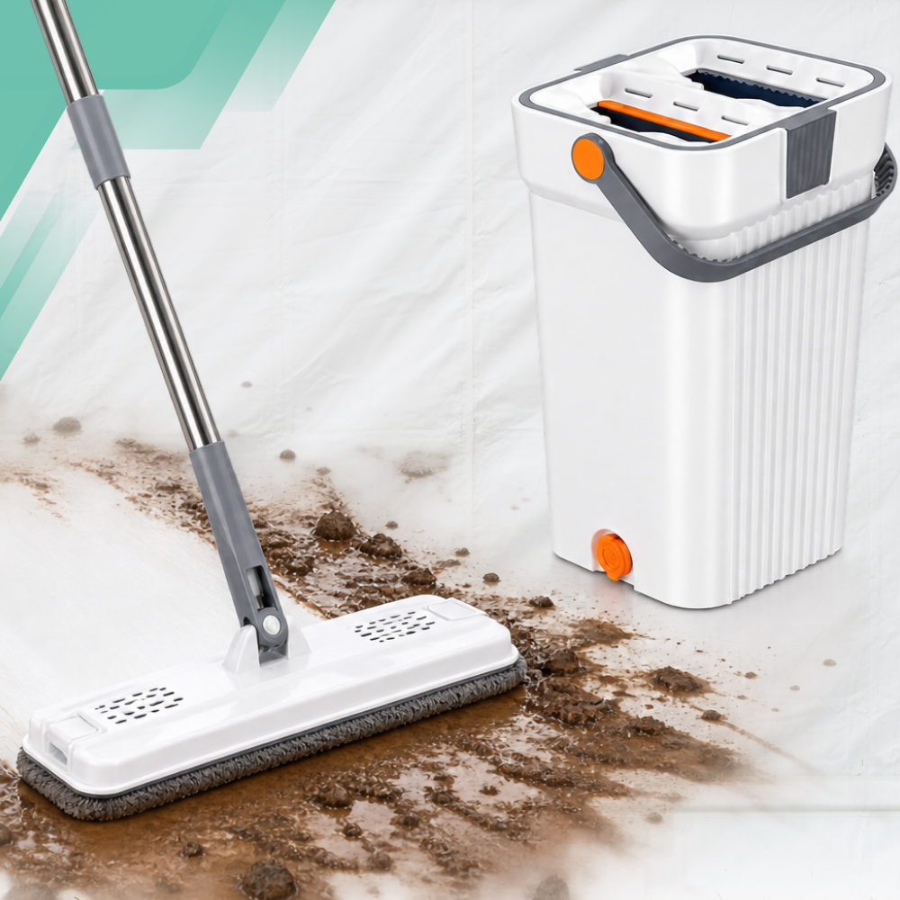 Grīdas mops ar 2 nodalījumu spaini Wash + Dry, 33 cm un 4 mikrošķiedras uzgaļi