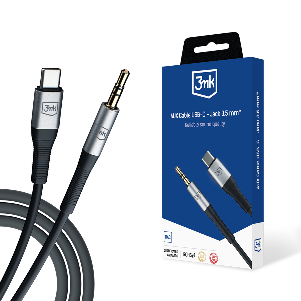 3Mk Protection AUX kabelis 3.5 mm uz USB-C, 1m, sudraba
