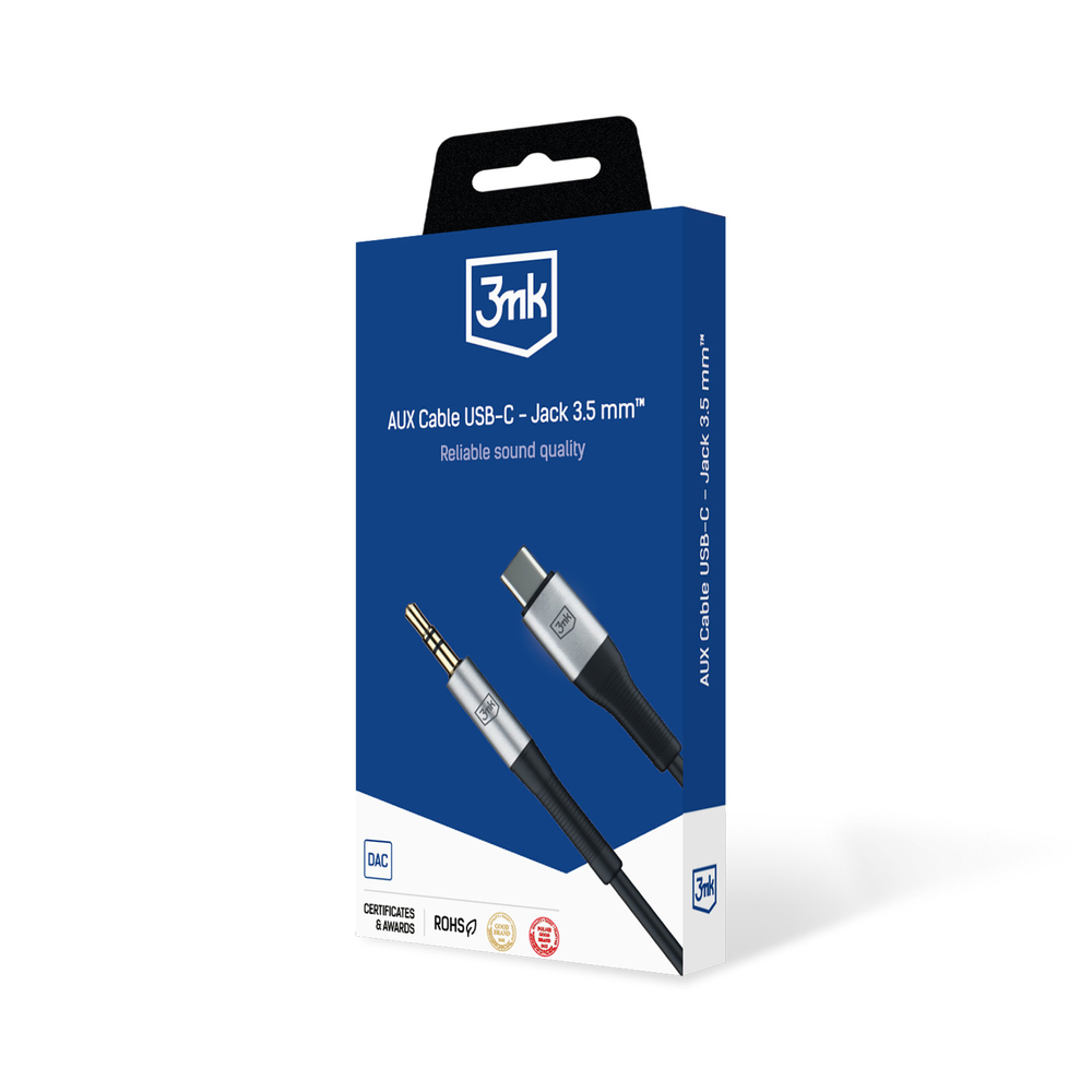 3Mk Protection AUX kabelis 3.5 mm uz USB-C, 1m, sudraba