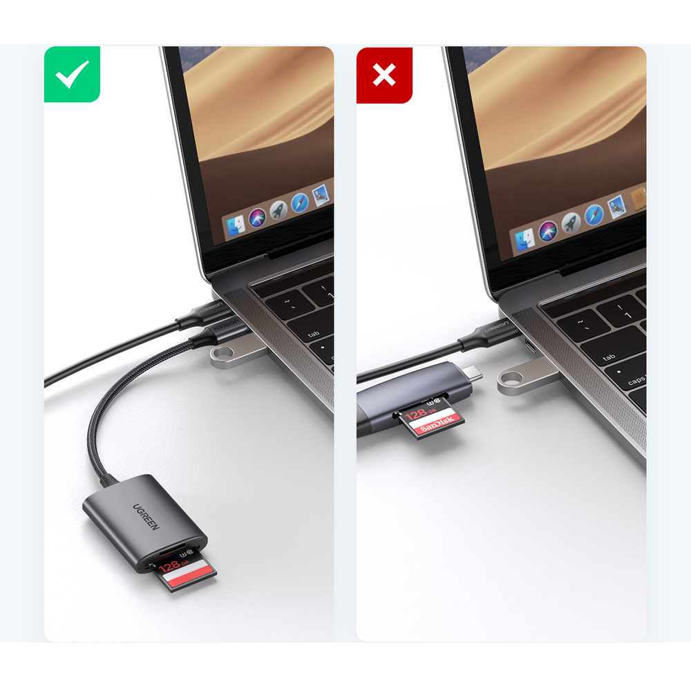 Ugreen CM401 USB-C SD/TF atmiņas karšu lasītājs, pelēks