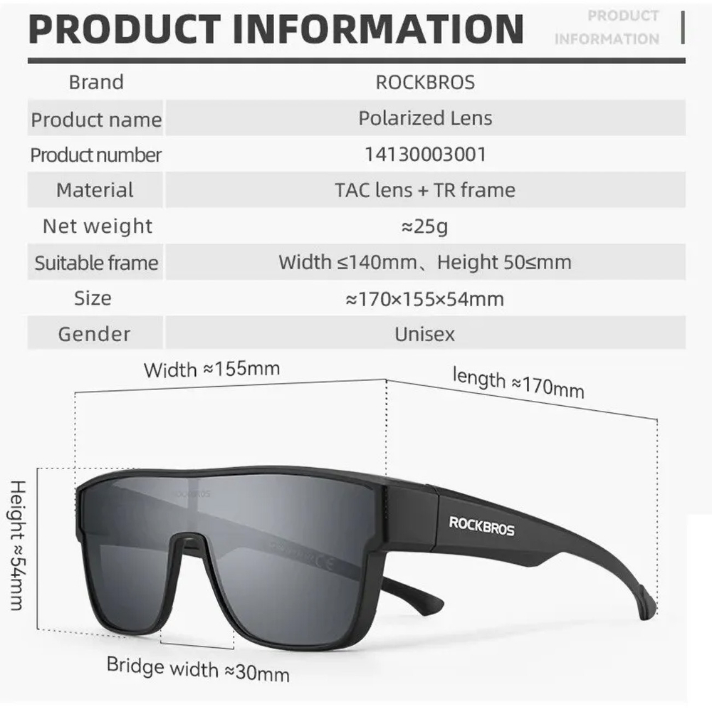 Rockbros SP304 polarizētas velo brilles, melnas