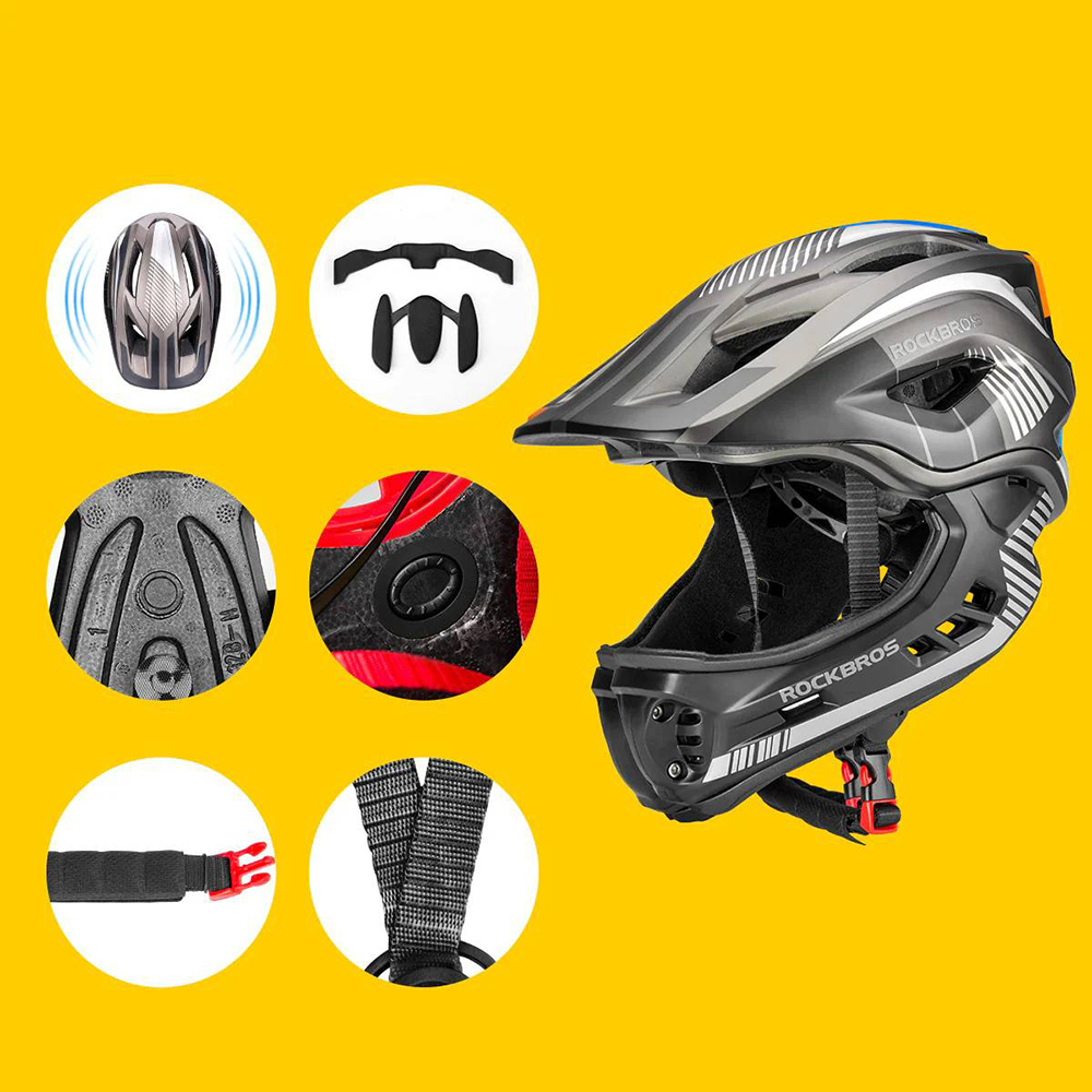 Rockbros TT-32SBTG-M bērnu veloķivere ar noņemamu zoda aizsargu, M, pelēka