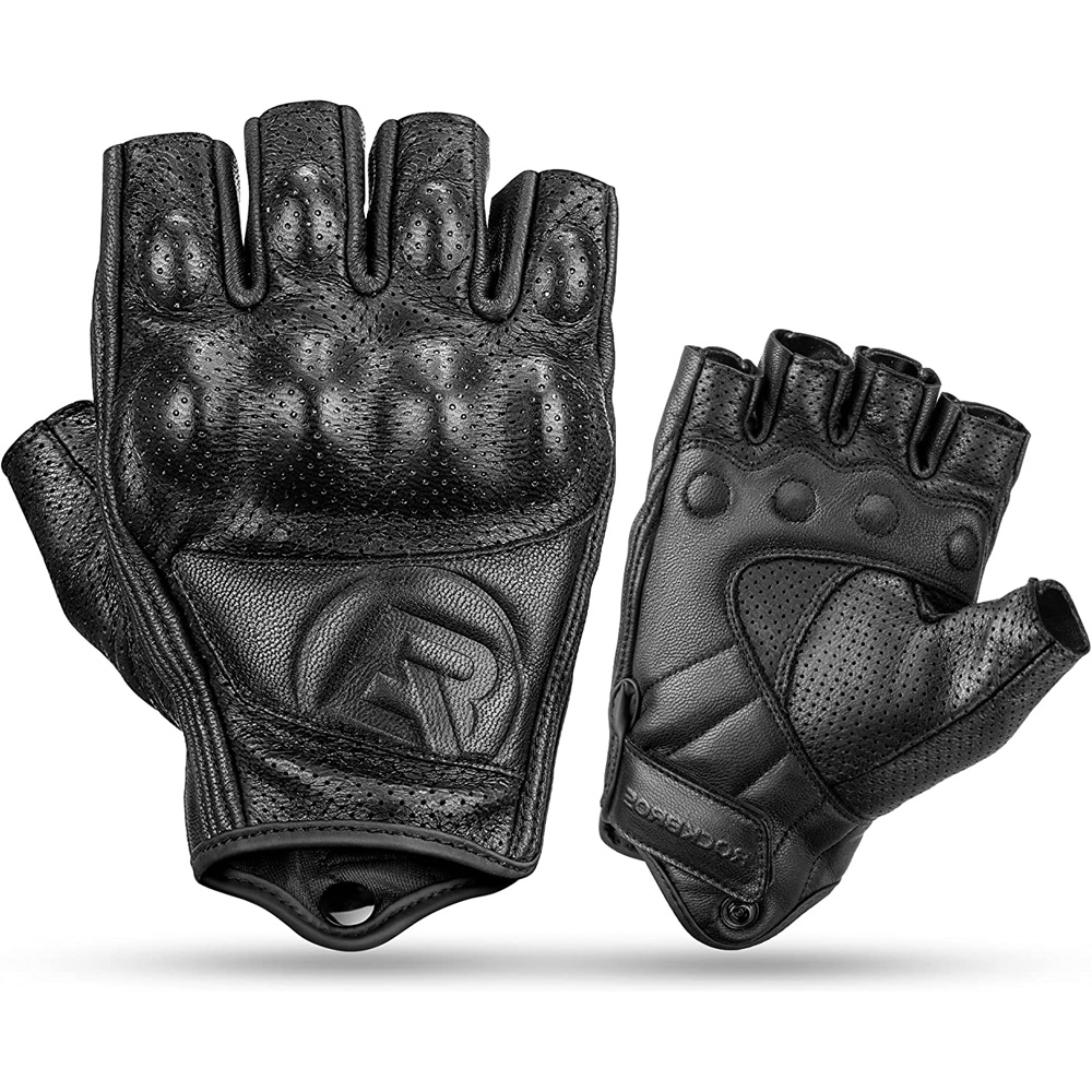 Rockbros 16220006002 M izmēra mākslīgās ādas motociklistu cimdi, melni