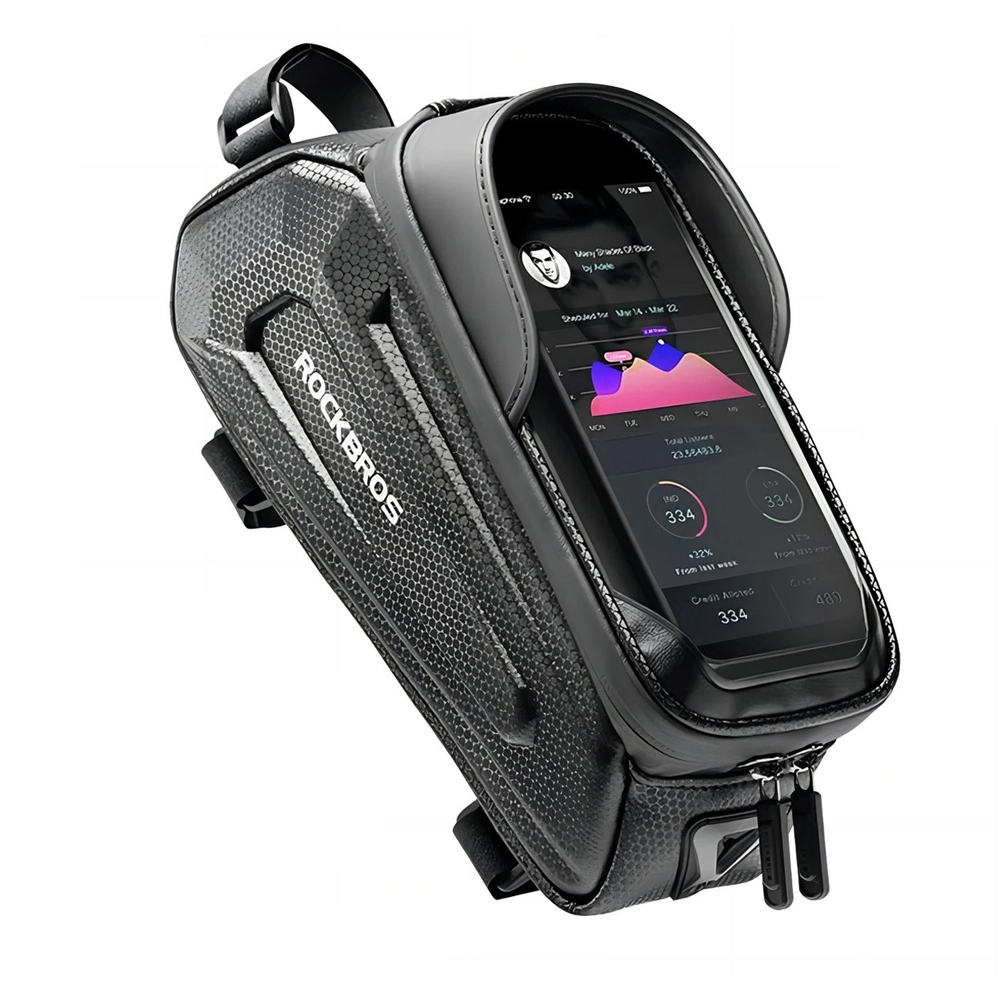 Rockbros B68-1 velosipēda rāmja soma ar tālruņa kabatu 1.7L, melna