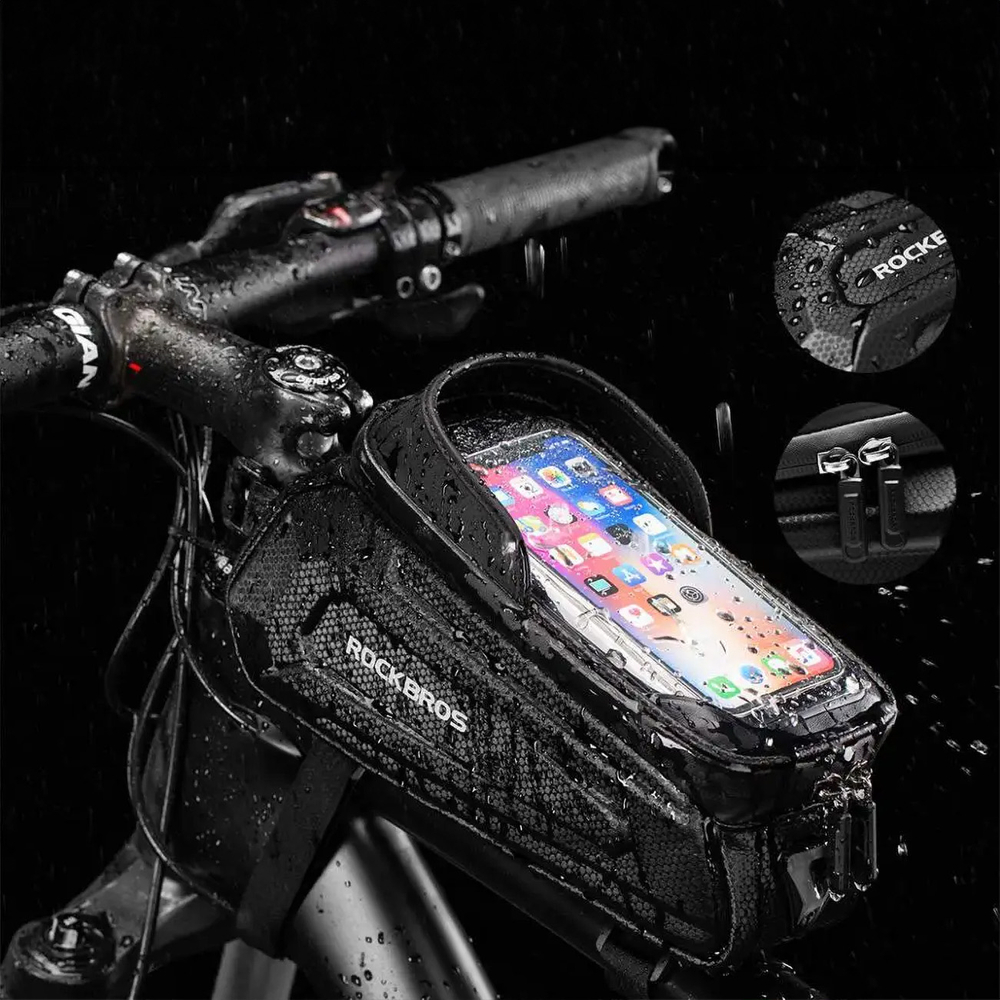 Rockbros B68-1 velosipēda rāmja soma ar tālruņa kabatu 1.7L, melna