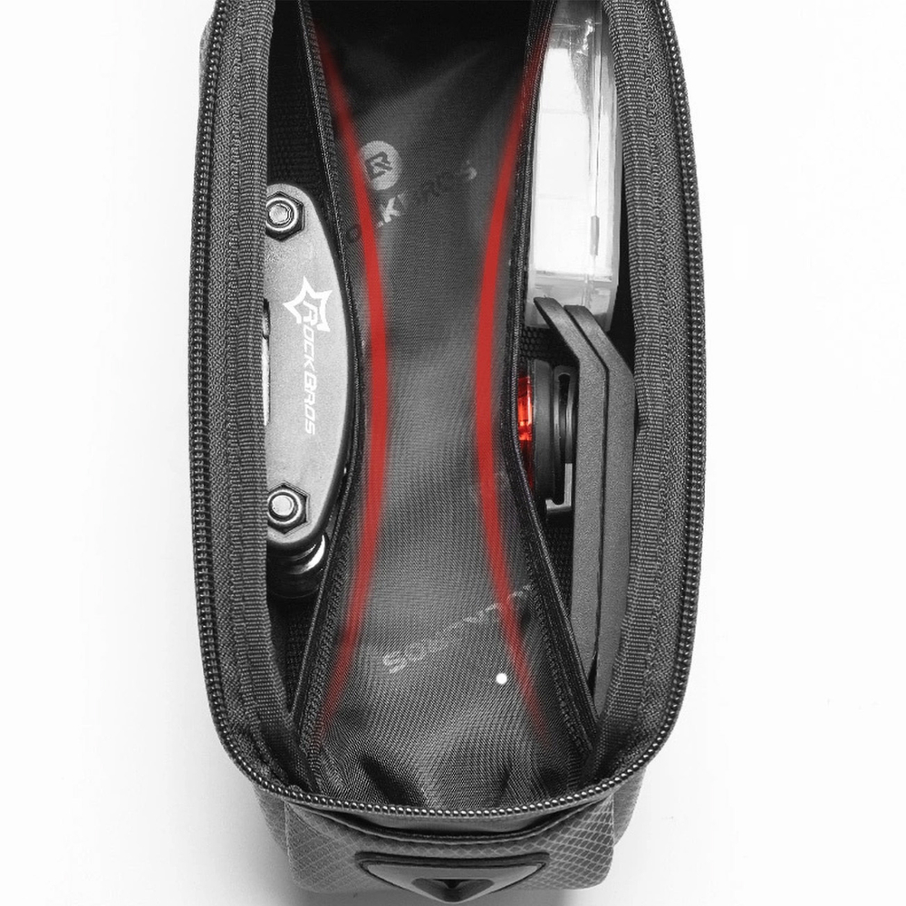 Rockbros B68 velosipēda rāmja soma ar tālruņa nodalījumu un pārvalku, 1.7L, melna