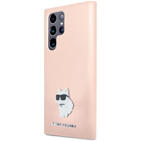 Karl Lagerfeld Samsung Galaxy S23 Ultra vāciņš Silicone Choupette Metal Pin, rozā