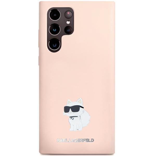Karl Lagerfeld Samsung Galaxy S23 Ultra vāciņš Silicone Choupette Metal Pin, rozā