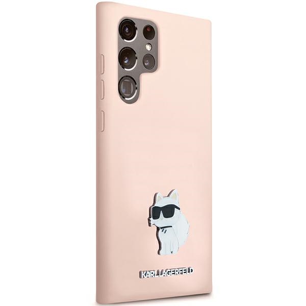 Karl Lagerfeld Samsung Galaxy S23 Ultra vāciņš Silicone Choupette Metal Pin, rozā