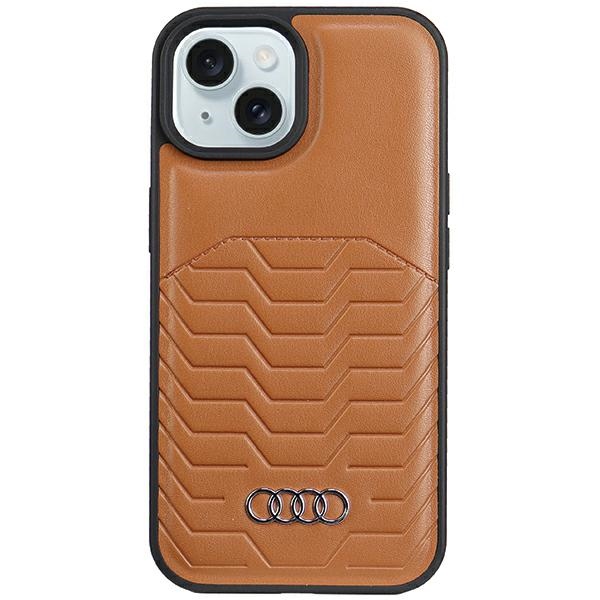 Audi iPhone 15 / 14 / 13 vāciņš Synthetic Leather MagSafe, brūns