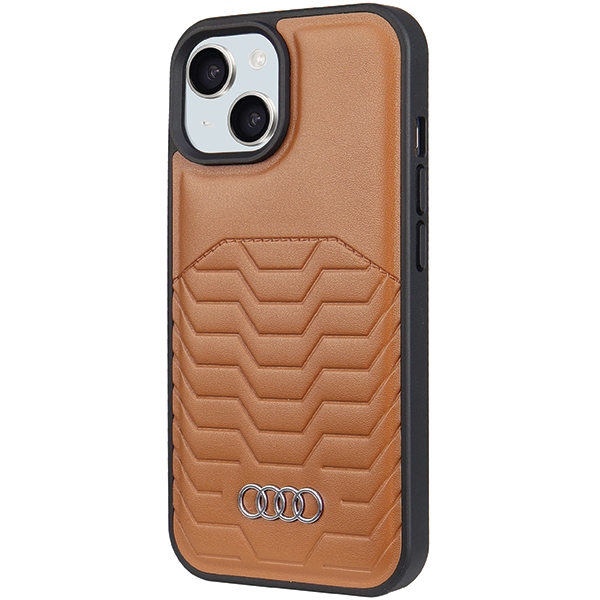 Audi iPhone 15 / 14 / 13 vāciņš Synthetic Leather MagSafe, brūns