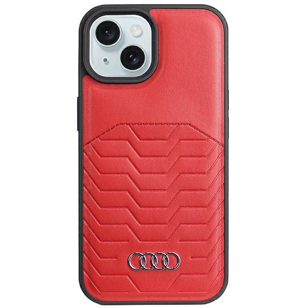 Audi iPhone 15 / 14 / 13 vāciņš Synthetic Leather MagSafe, sarkans