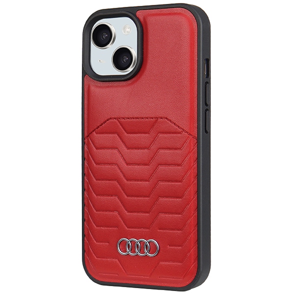 Audi iPhone 15 / 14 / 13 vāciņš Synthetic Leather MagSafe, sarkans