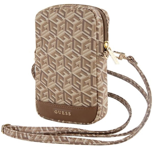 Guess Zip GCube Bottom Stripe tālruņa soma, brūna