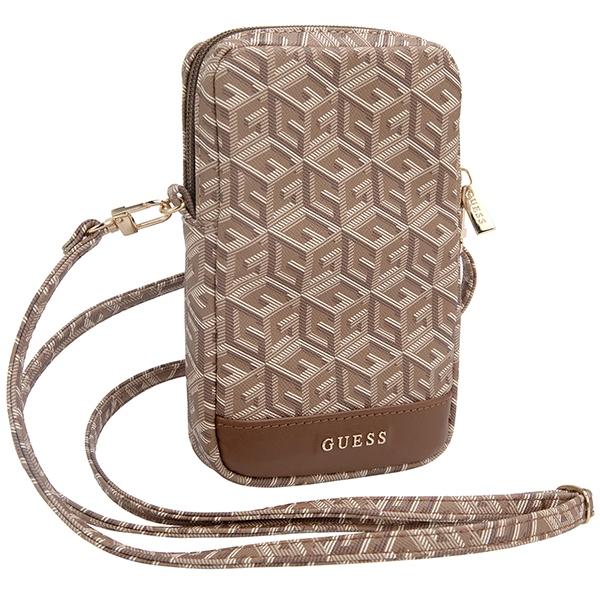 Guess Zip GCube Bottom Stripe tālruņa soma, brūna