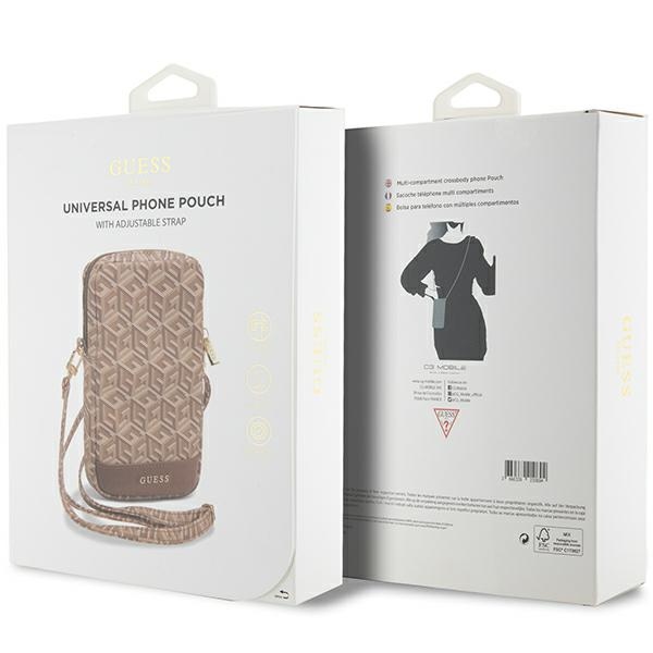 Guess Zip GCube Bottom Stripe tālruņa soma, brūna