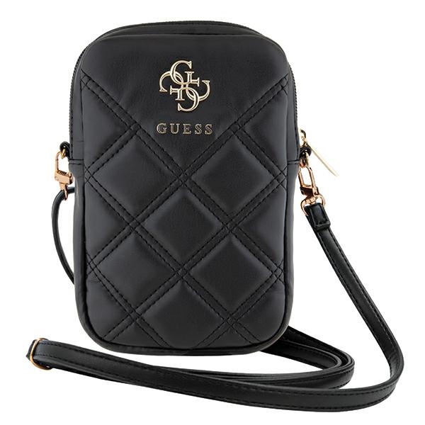 Guess Zip Quilted 4G pleca soma tālrunim, melna