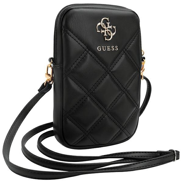 Guess Zip Quilted 4G pleca soma tālrunim, melna