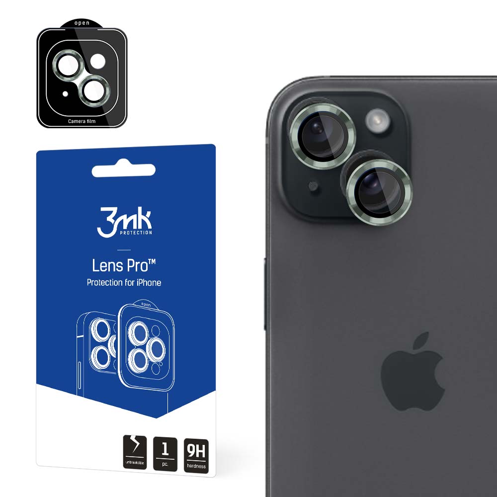 3mk Lens Protection Pro kameras aizsargstikls iPhone 15 Plus, zaļš
