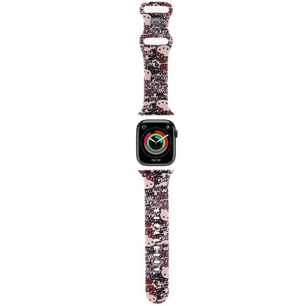 Hello Kitty Apple Watch 38 / 40 / 41 mm siksniņa Silicone Tags Graffiti, rozā