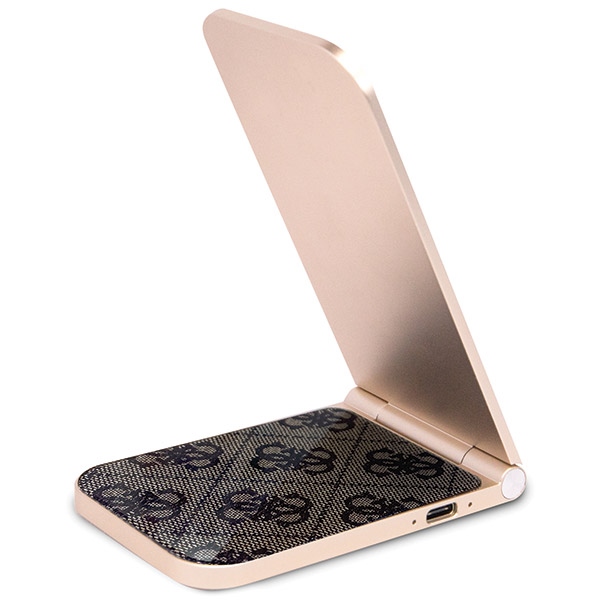 Guess 4G Pattern MagSafe salokāms 2in1 bezvadu lādētājs 15W, brūns