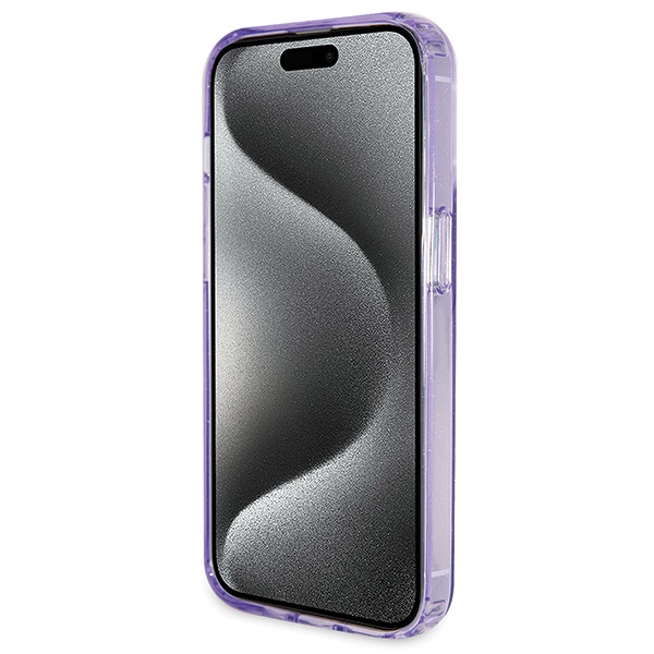 Guess iPhone 14 Pro Max vāciņš Ring Stand Script Glitter MagSafe, violets