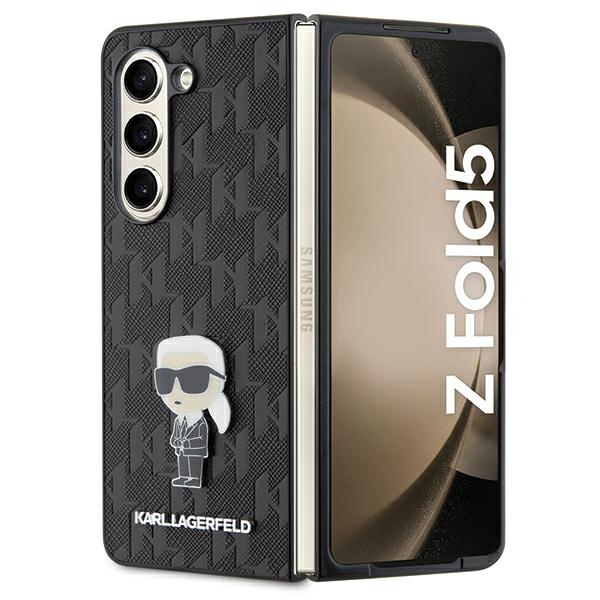 Karl Lagerfeld Samsung Galaxy Z Fold 5 vāciņš Saffiano Monogram Ikonik Pin, melns