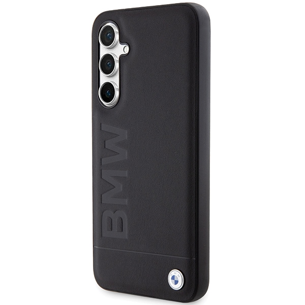 BMW Samsung Galaxy S23 FE vāciņš Leather Hot Stamp, melns