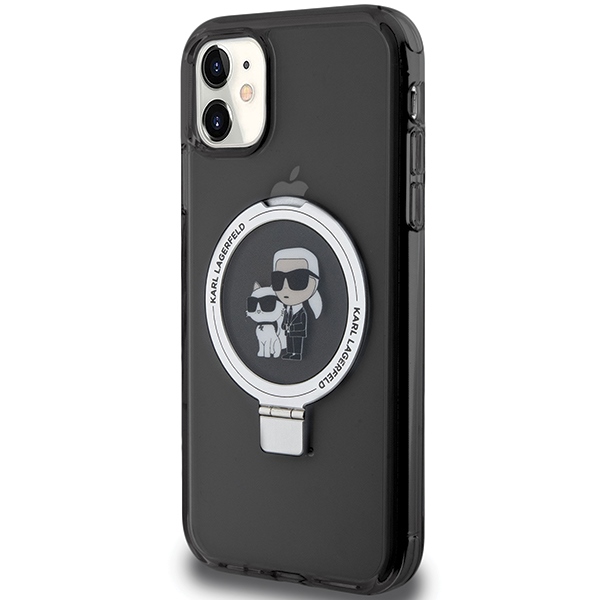 Karl Lagerfeld iPhone 11 / XR vāciņš Ring Stand Karl & Choupette MagSafe, melns