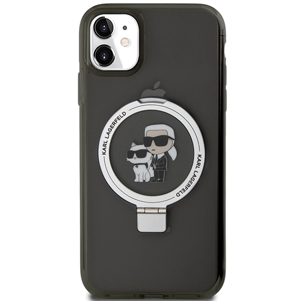 Karl Lagerfeld iPhone 11 / XR vāciņš Ring Stand Karl & Choupette MagSafe, melns