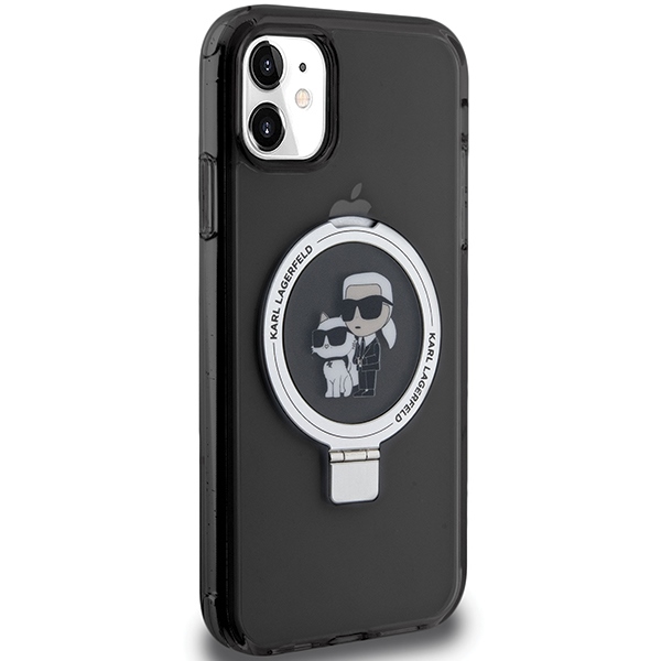 Karl Lagerfeld iPhone 11 / XR vāciņš Ring Stand Karl & Choupette MagSafe, melns