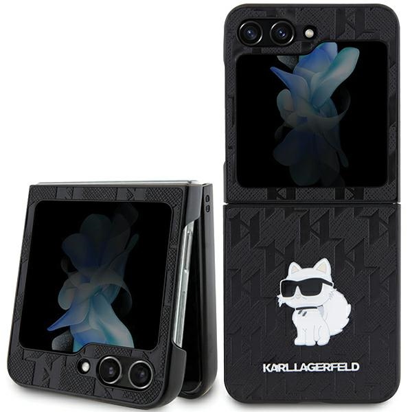 Karl Lagerfeld Saffiano Monogram Choupette Pin vāciņš Samsung Galaxy Z Flip 5, Melns