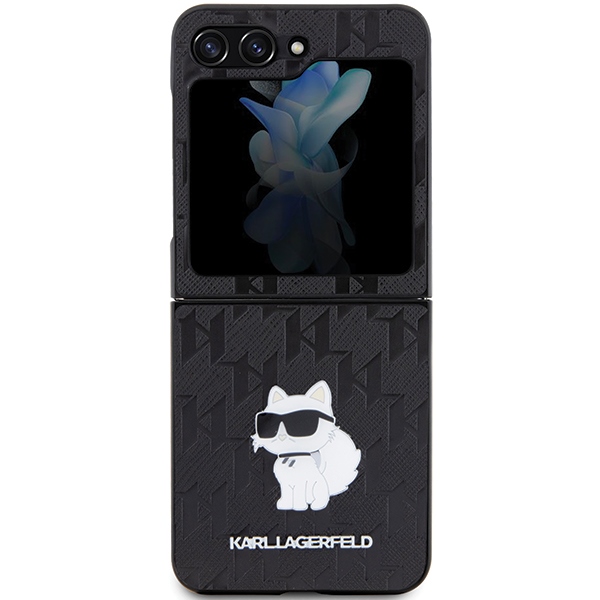 Karl Lagerfeld Saffiano Monogram Choupette Pin vāciņš Samsung Galaxy Z Flip 5, Melns