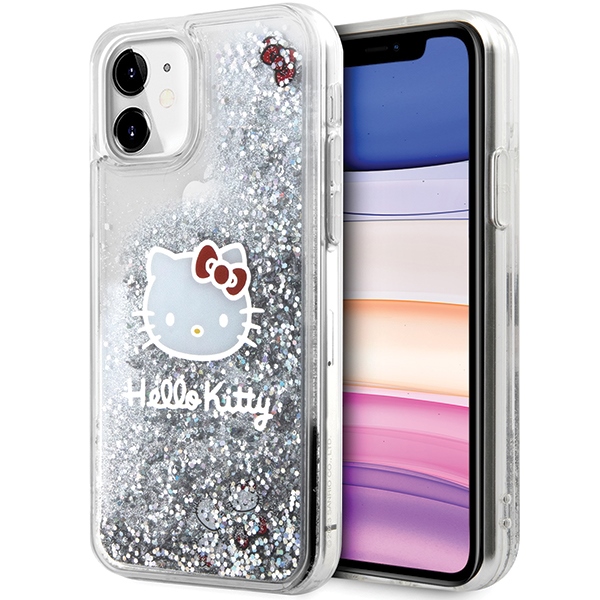 Hello Kitty iPhone 11 / XR vāciņš Liquid Glitter Charms Kitty Head, sudraba