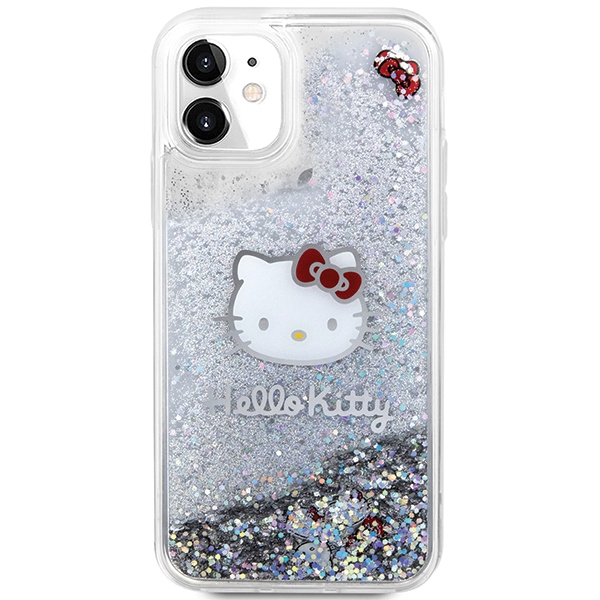 Hello Kitty iPhone 11 / XR vāciņš Liquid Glitter Charms Kitty Head, sudraba