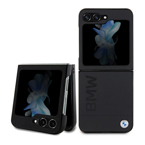 BMW Samsung Galaxy Z Flip 5 vāciņš Leather Hot Stamp, melns