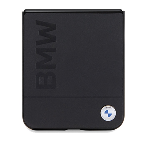 BMW Samsung Galaxy Z Flip 5 vāciņš Leather Hot Stamp, melns