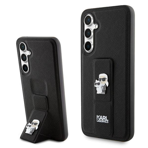 Karl Lagerfeld Samsung Galaxy S23 FE vāciņš Gripstand Saffiano Karl&Choupette, melns