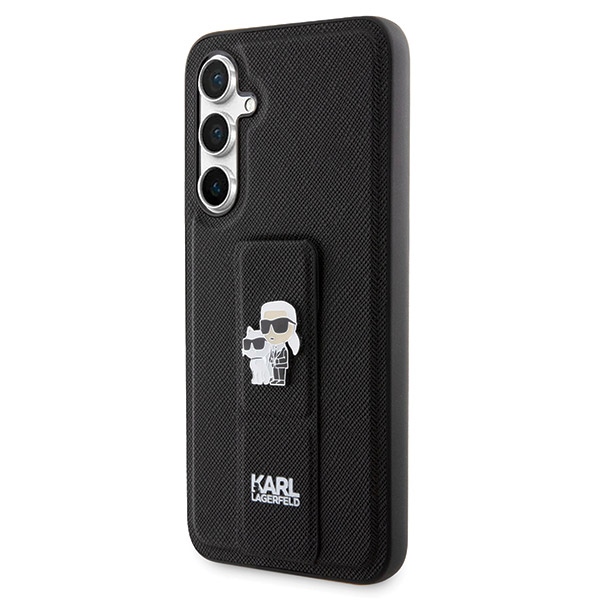 Karl Lagerfeld Samsung Galaxy S23 FE vāciņš Gripstand Saffiano Karl&Choupette, melns