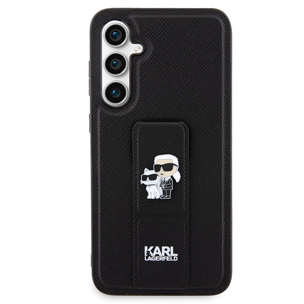 Karl Lagerfeld Samsung Galaxy S23 FE vāciņš Gripstand Saffiano Karl&Choupette, melns