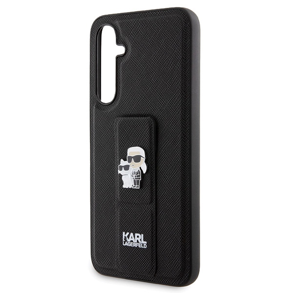 Karl Lagerfeld Samsung Galaxy S23 FE vāciņš Gripstand Saffiano Karl&Choupette, melns