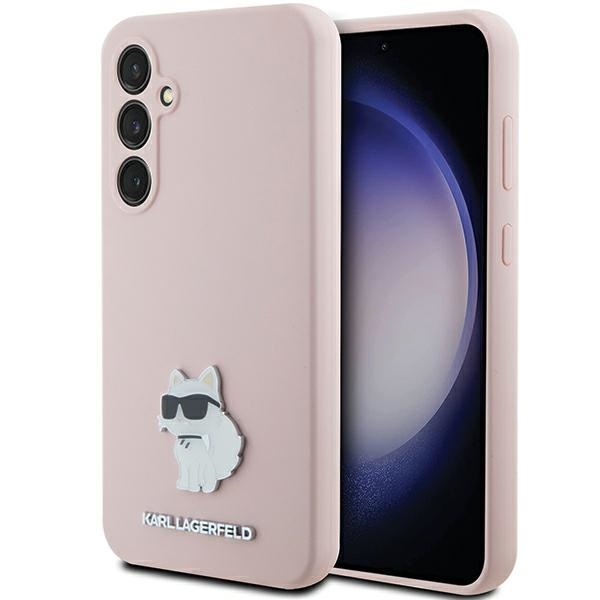 Karl Lagerfeld Samsung Galaxy S23 FE vāciņš Silicone Choupette Metal Pin, rozā