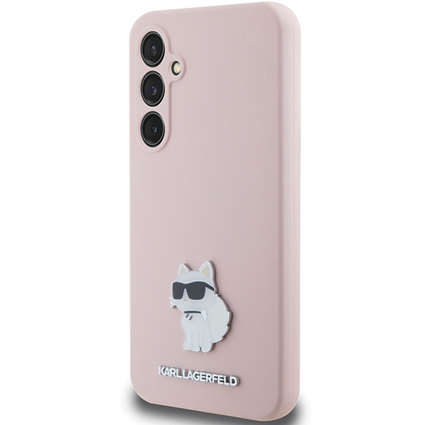Karl Lagerfeld Samsung Galaxy S23 FE vāciņš Silicone Choupette Metal Pin, rozā