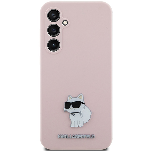 Karl Lagerfeld Samsung Galaxy S23 FE vāciņš Silicone Choupette Metal Pin, rozā