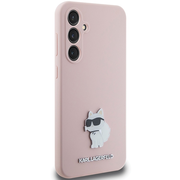 Karl Lagerfeld Samsung Galaxy S23 FE vāciņš Silicone Choupette Metal Pin, rozā
